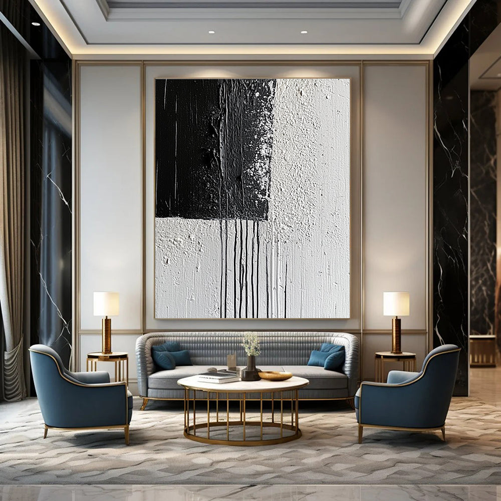 Black and White Textured Abstract for Monochrome Home Office & Dramatic Entryway STSC539
