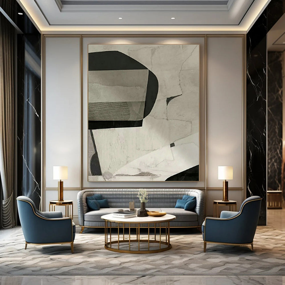 Black - White Geometric Abstract for Modern Art Gallery Corridor & Minimalist Office Lounge DLZ0880