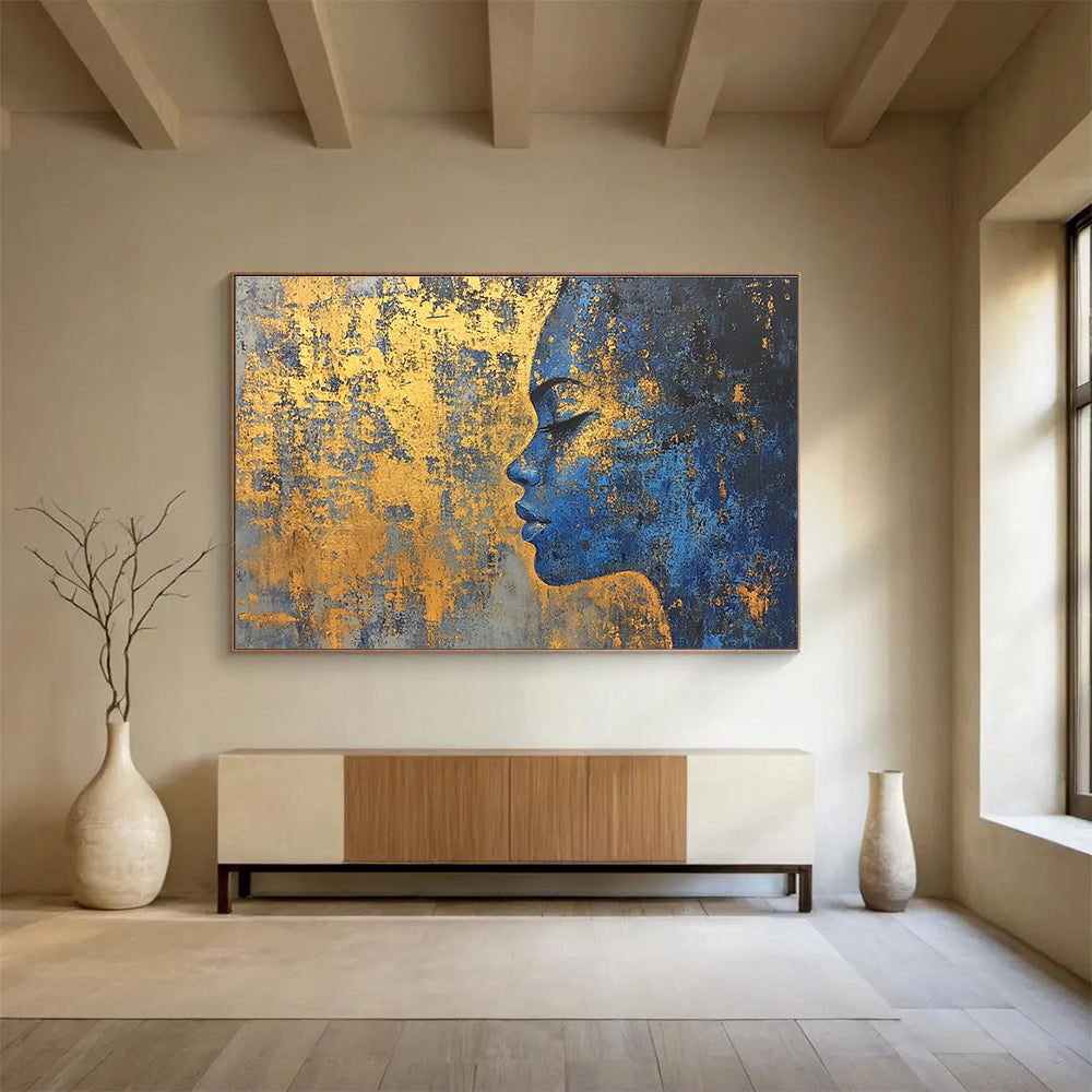 Blue Woman with Gold Accents Art for Bohemian - Style Bedroom & Ethnic Art Gallery SC171