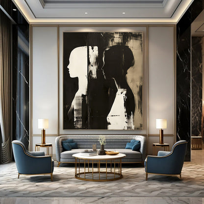 Black and White Silhouettes Art for Monochrome Gallery & Serene Home Meditation Room STSC1448