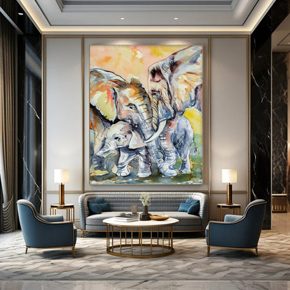 Watercolor Elephant Family Art for Wildlife Sanctuary & Family Room DLZ2346