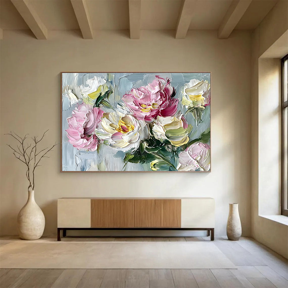 Textured Pink Blooms Art for Garden - themed Restaurant & Floral Shop SC125