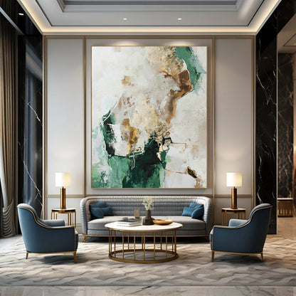 Green and Gold Abstract Art for Botanical Garden Café & Modern Home Library DLZ1015
