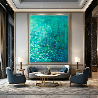 Green - Blue Floral Art for Eco - Friendly Hotel Guest Rooms DLZ0159