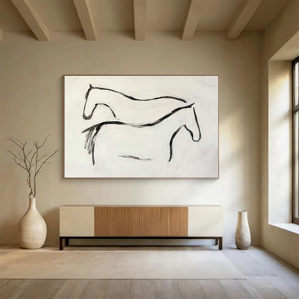 Minimalist Two - Horse Line Art for Rustic Ranch House Studies DLZ3135