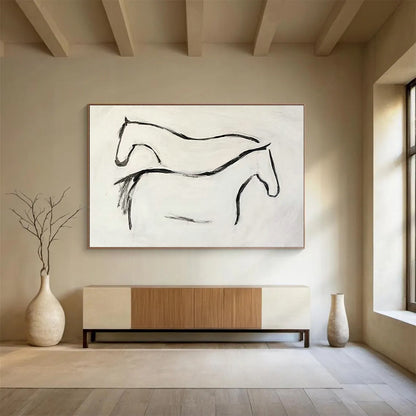 Minimalist Two - Horse Line Art for Rustic Ranch House Studies DLZ3135