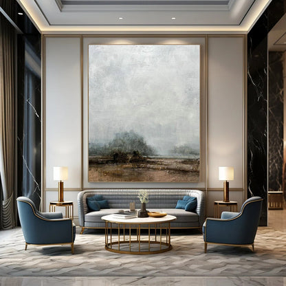 Misty Field Landscape Art for Rustic Countryside Inn & Nature - Inspired Reading Nook DLZ2210