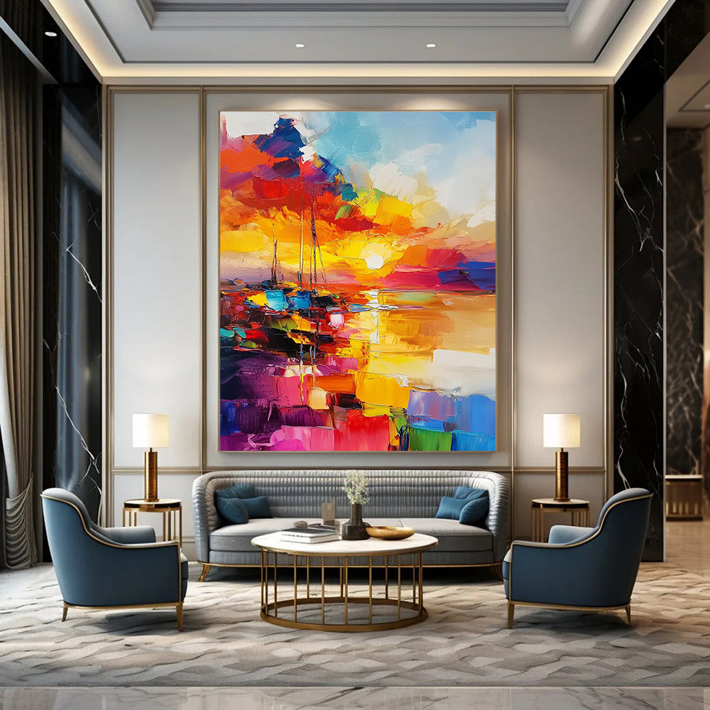 Colorful Sunset Sailboats Art for Beachfront Restaurant & Vibrant Home Dining Room STSC1422