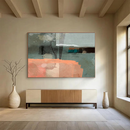 Gray - Orange Patchwork Abstract Art for Modern Hallways DLZ2459