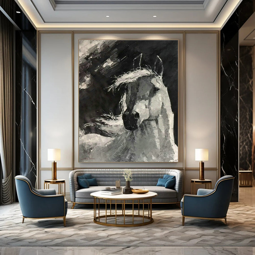 Black - White Horse Art for Equestrian Club & Classic Home Study DLZ2075