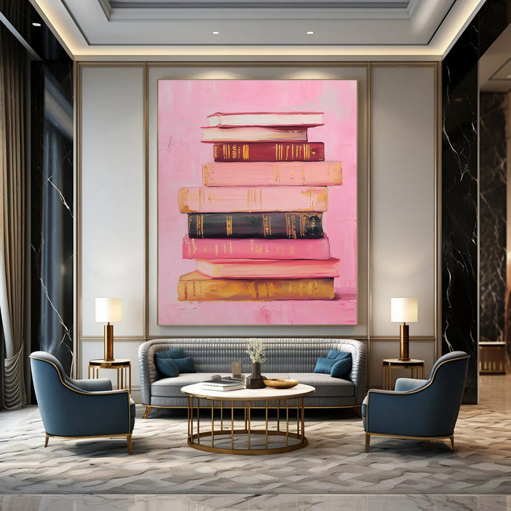 Realistic Book Stack Painting for Bookstore & Intellectual’s Study DLZ0657