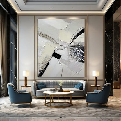 Gray - White - Black Abstract Art for Contemporary Art Gallery & Home Library DLZ1179