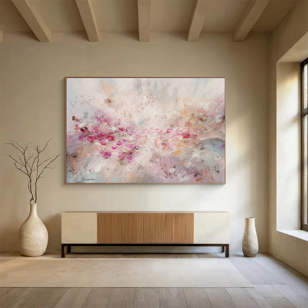 Pink Floral Abstract Art for Romantic Bedroom Decor DLZ2917