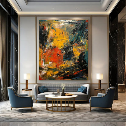 Vivid Yellow - Red Abstract Art for Living Room & Studio DLZ0370