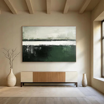 Green - Gray Abstract Landscape Art for Eco - Friendly Hotel & Minimalist Study SC054