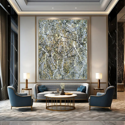 Gray - Gold Splatter Abstract Art for Corporate Executive Office & Art - Inspired Library DLZ1797