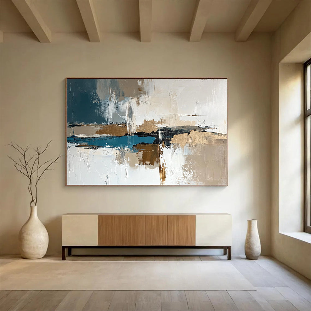 Neutral and Blue Abstract Art for Contemporary Living Room & Sophisticated Office SC313