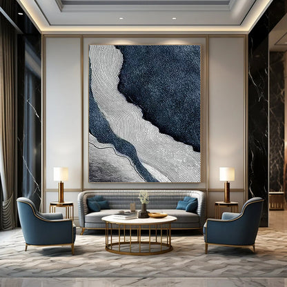 Black - and - White Line Texture Art for Contemporary Office & Monochrome Gallery DLZ2236