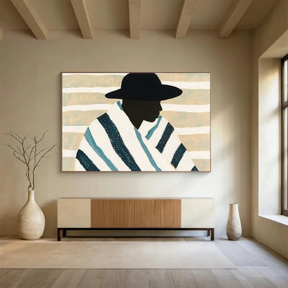Stylized Portrait with Stripes Art for Cultural Center & Modern Home Living Room SC399