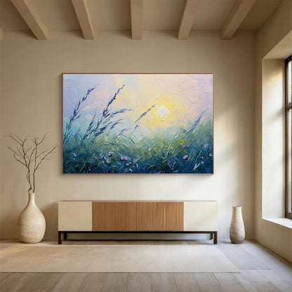 Meadow Sunrise Oil Painting for Countryside Bed & Breakfast Guest Rooms DLZ3146