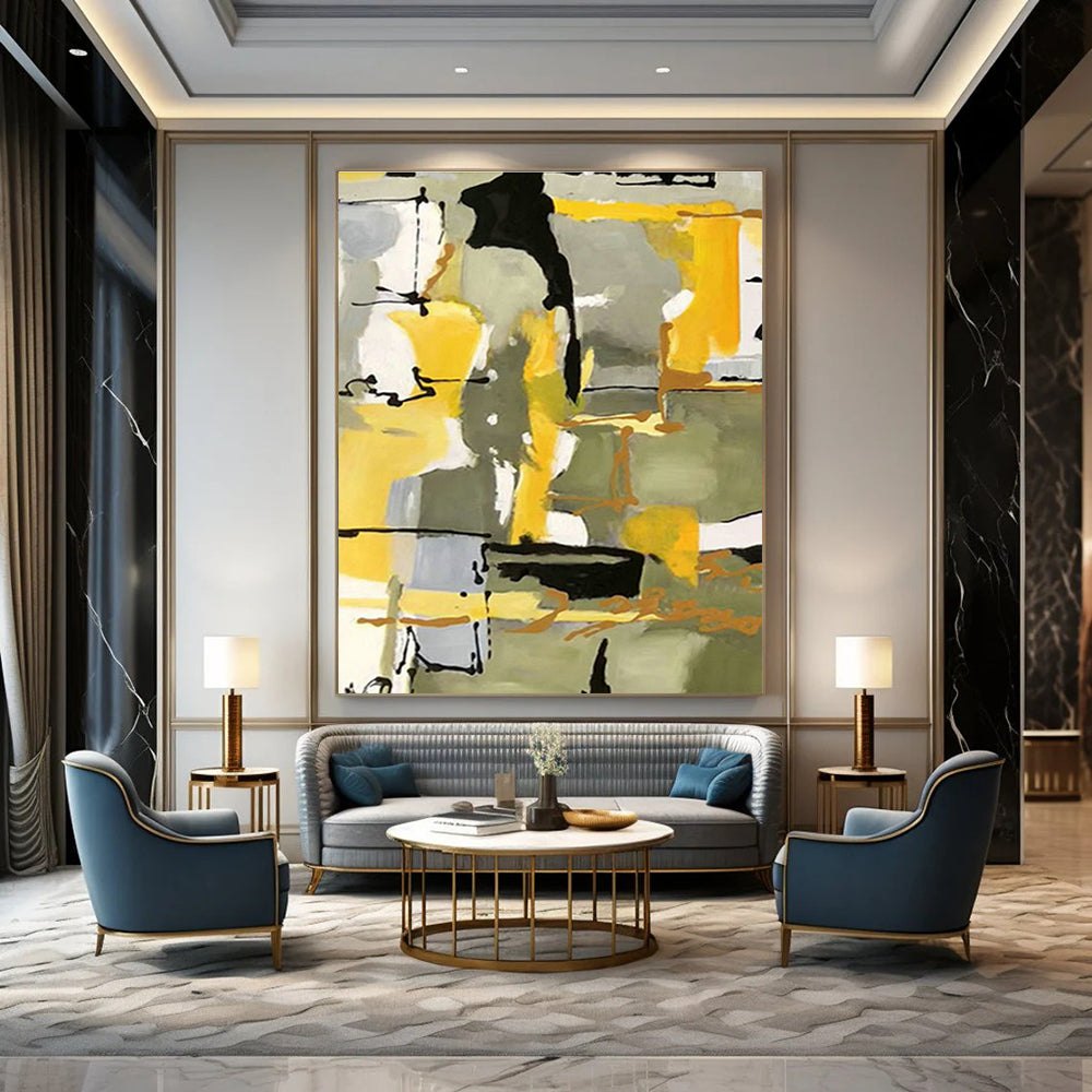 Yellow - Grey Line Abstract Art for Living Room & Studio DLZ0533