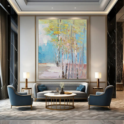 Spring Birch Forest Oil Painting for Scandinavian Home & Botanical Garden Café DLZ1307