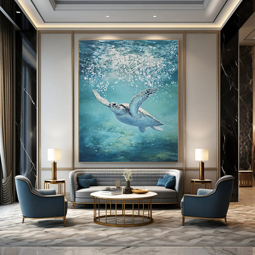 Sea Turtle in Blue for Aquarium - Themed Home & Wellness Center STSC1175