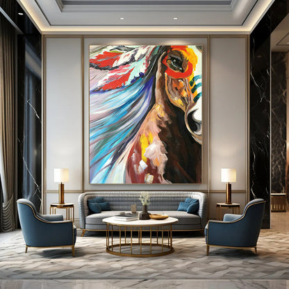 Colorful Headdress Horse Art for Bohemian Bedroom & Cultural Art Exhibit DLZ1433