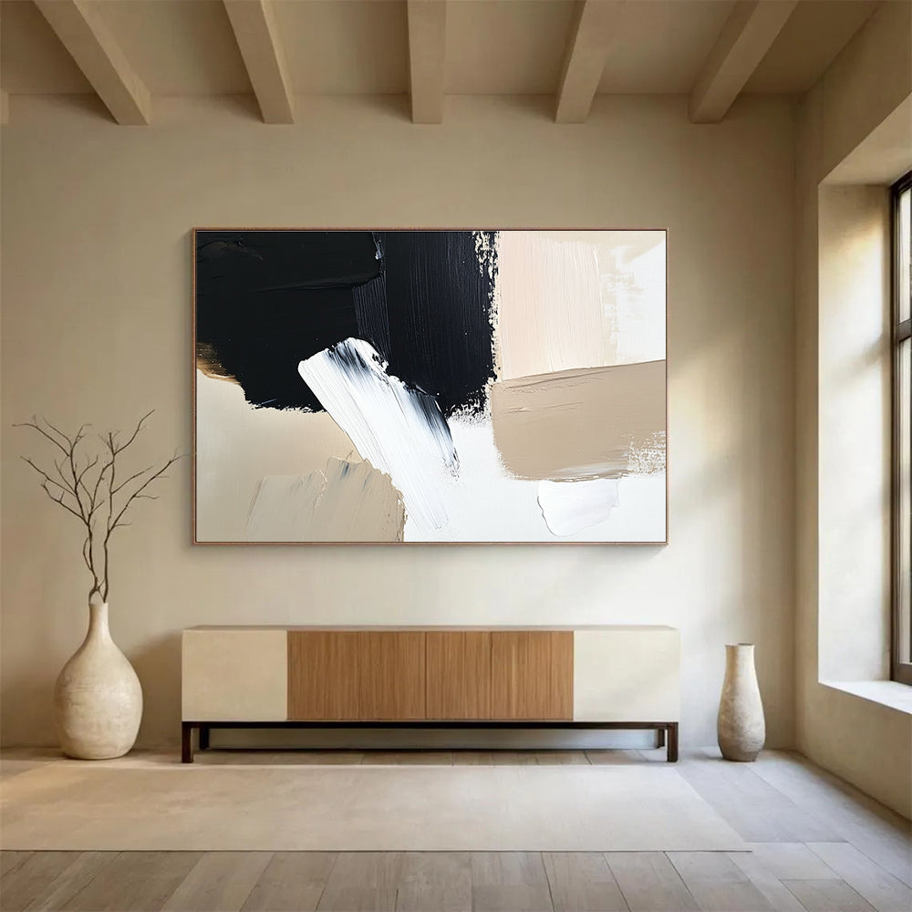 Black - White - Beige Abstract Art for Modern Café & Contemporary Home SC012