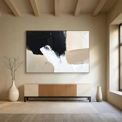 Black - White - Beige Abstract Art for Modern Café & Contemporary Home SC012