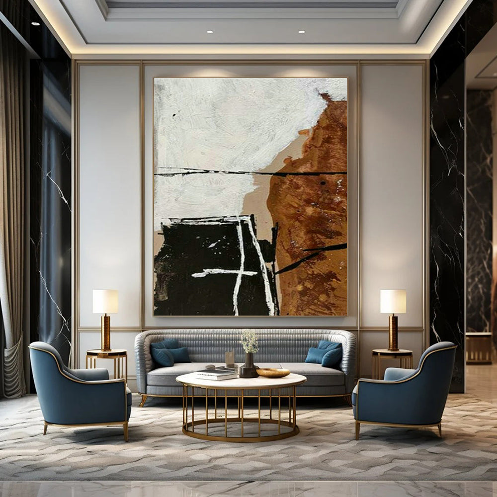 Brown - White Abstract Art for Rustic Home Office & Art Gallery DLZ2030