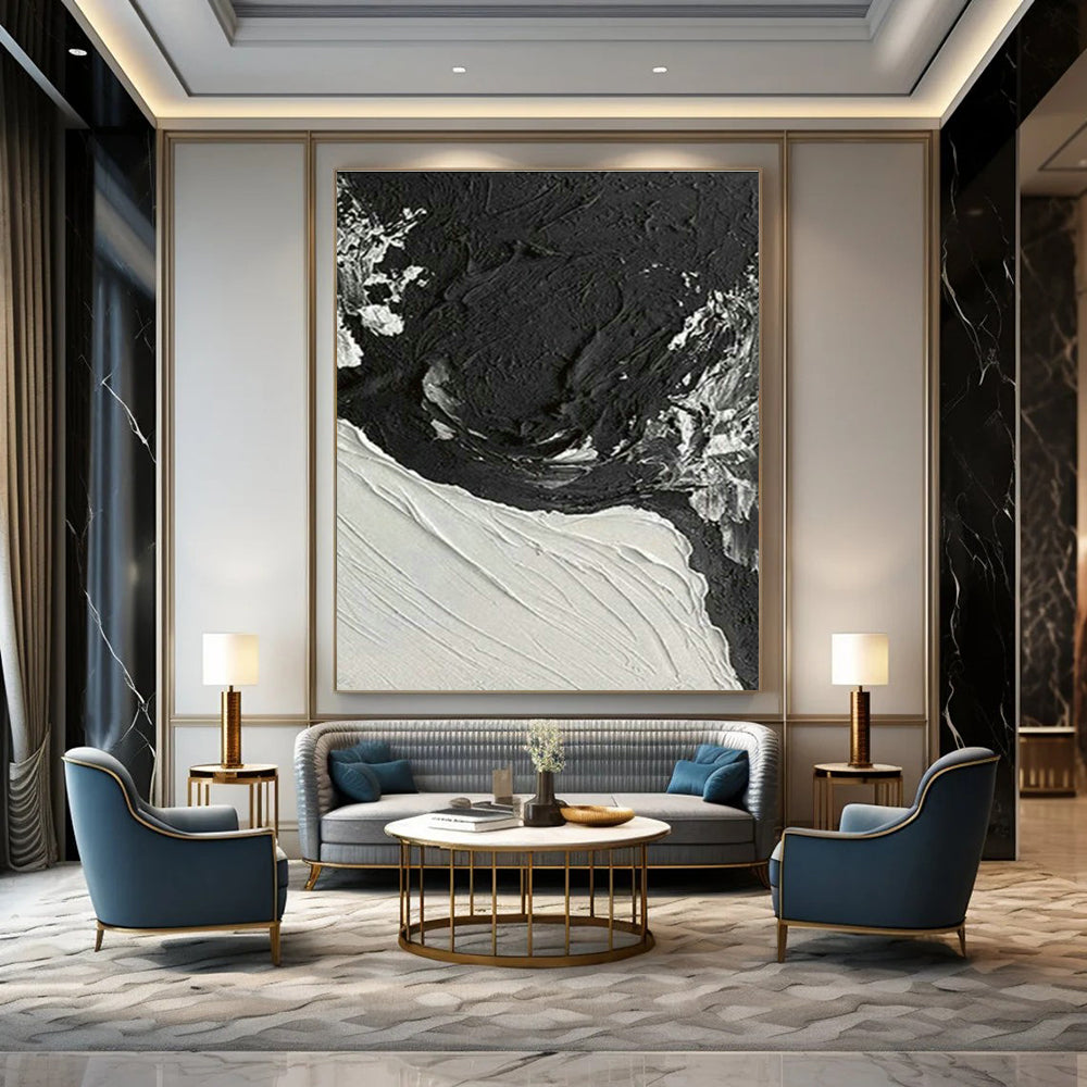 Textured Black and White Abstract Art for Industrial Loft Apartment & Modern Art Gallery DLZ1614