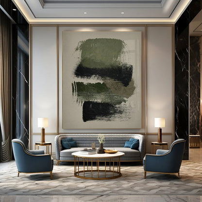 Green & Black Textured Abstract Art for Minimalist Study & Industrial - Chic Loft DLZ1365