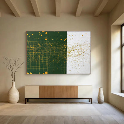 Golden Web on Green & White Art for Modern Art Gallery & Luxury Office Lobby SC471