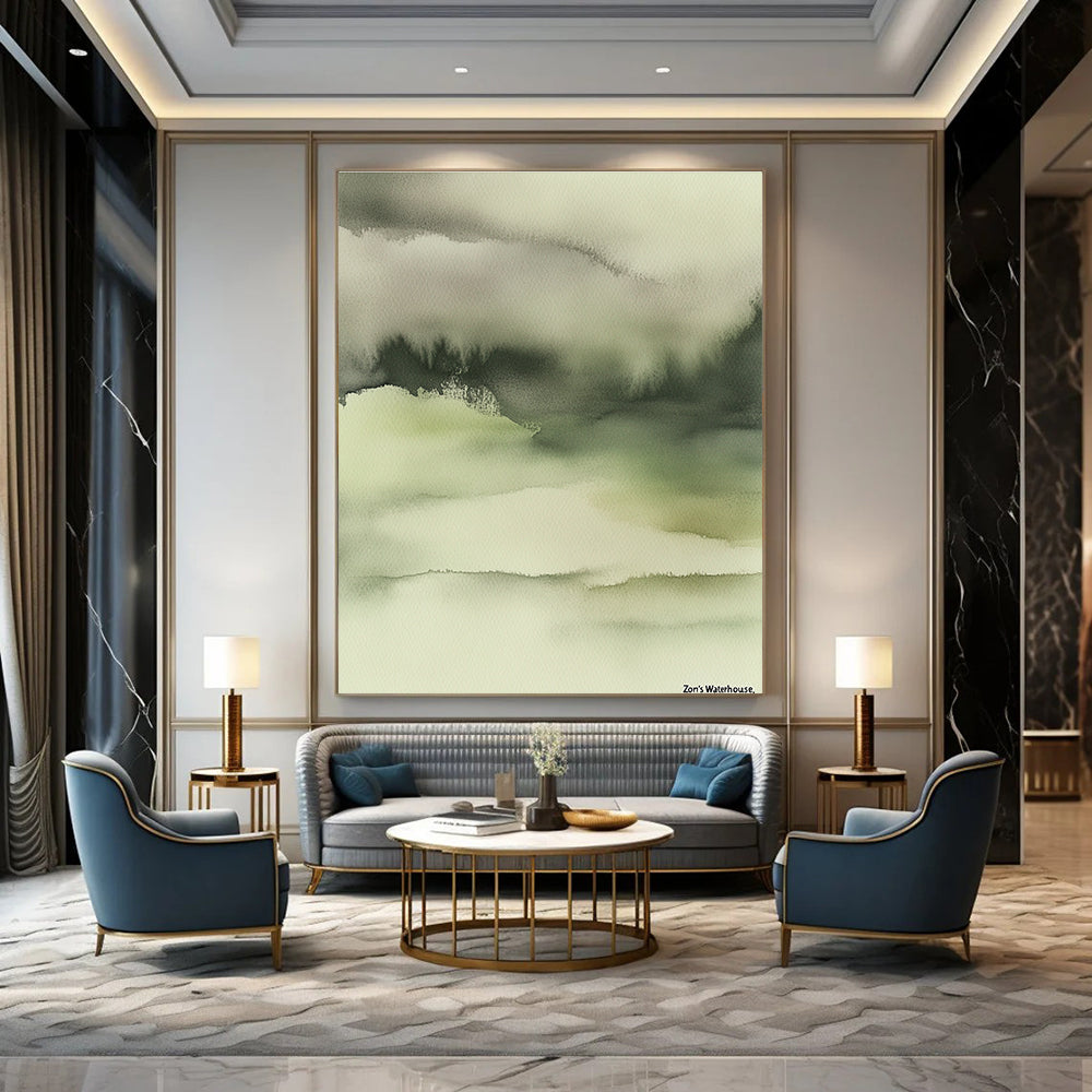 Gentle Green Watercolor Art for Yoga Studio & Nursery STSC068