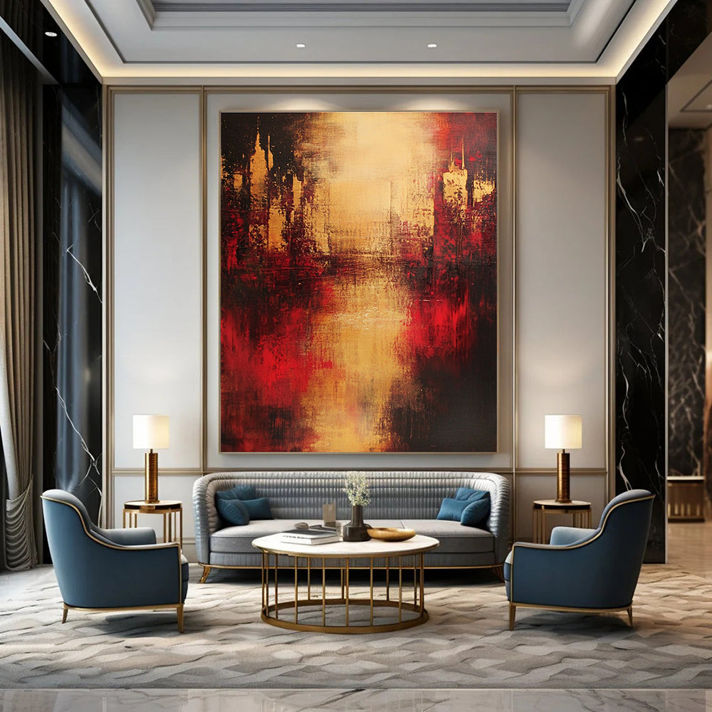 Abstract Cityscape in Warm Tones for Rustic - Modern Home & Cozy Wine Bar STSC444