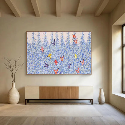 Colorful Butterflies & Blue Flowers Art for Cozy Garden - Themed Café DLZ3043
