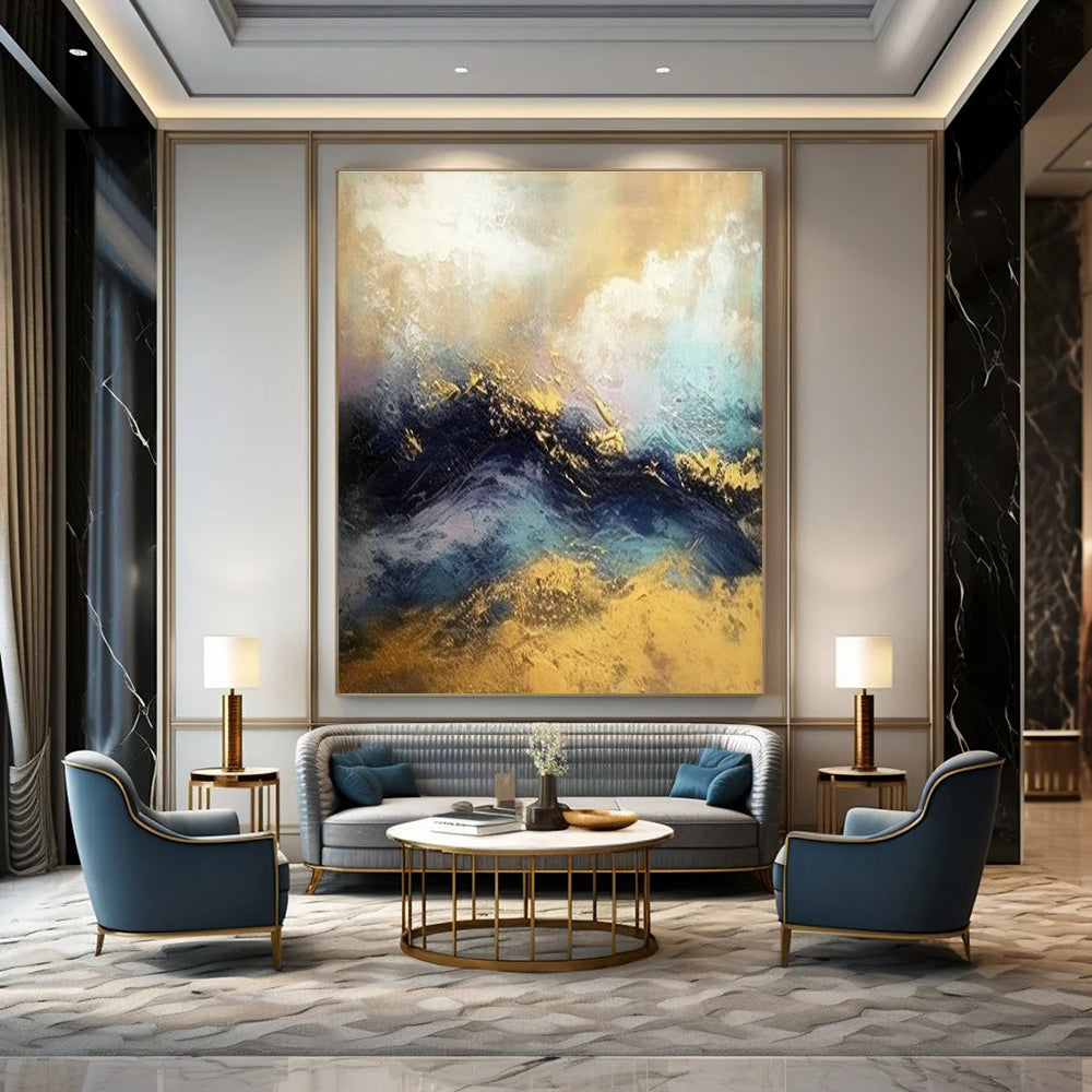 Gold - Blue Wave Abstract Art for Beachfront Resort & Luxury Yacht Club DLZ1812