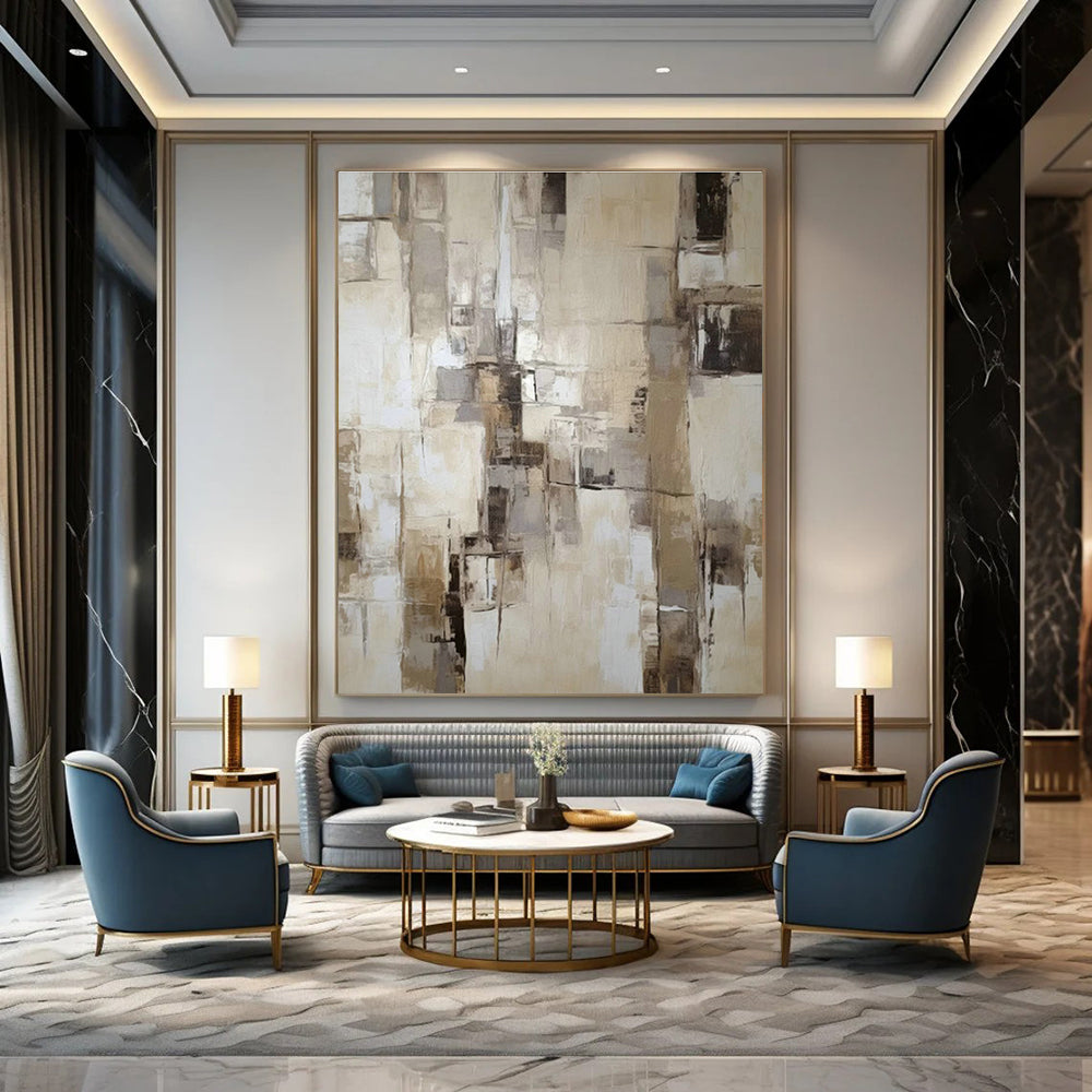 Earth - Toned Geometric Abstract Art for Rustic Dining Room & Art Gallery Corridor DLZ1314
