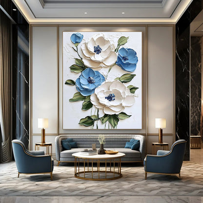 3D Blue and White Flowers Floral Art for Cottage - Style Bedroom & Garden - Themed Café STSC1471