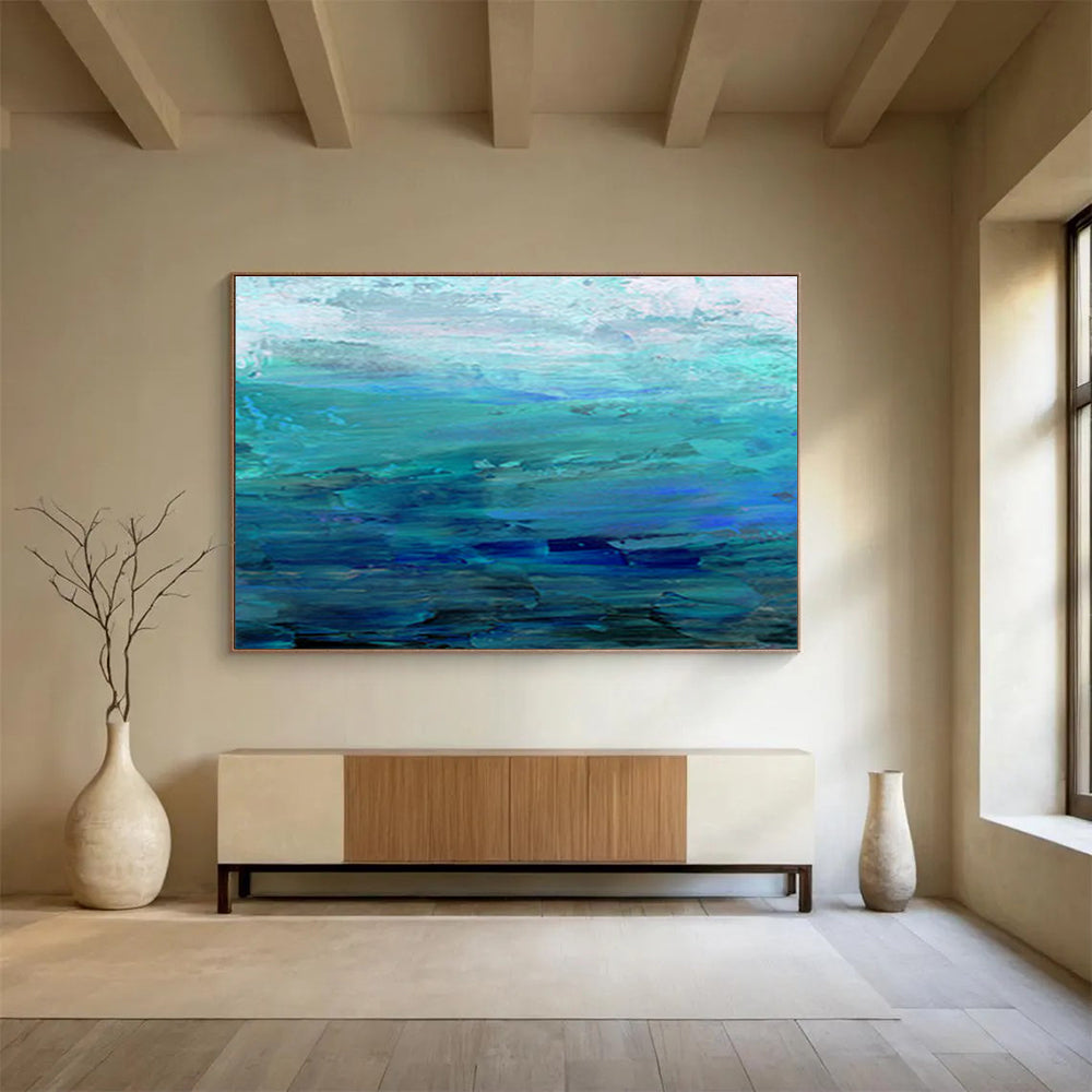 Blue - Green Ocean Abstract Art for Coastal Home Nook DLZ2776