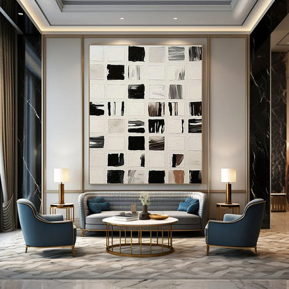 Black - White Square Abstract Art for Modern Office Lobby & Home Study DLZ1140