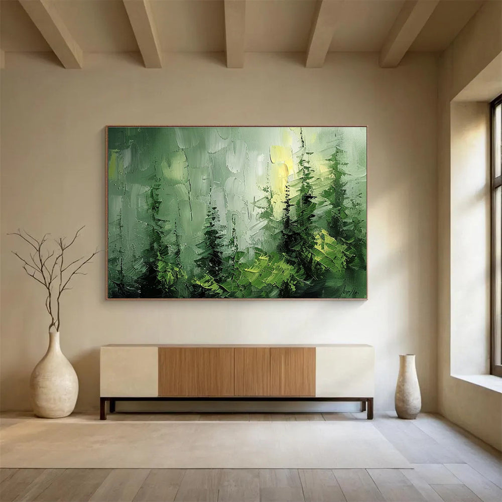 Green Forest Palette Knife Art for Nature - Lover’s Cabin Bathroom Retreats DLZ3214