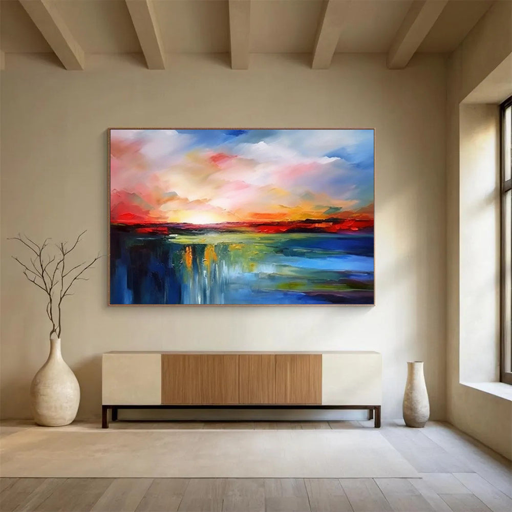 Colorful Sunset Waterfall Abstract Art for Lively Living Room DLZ2723