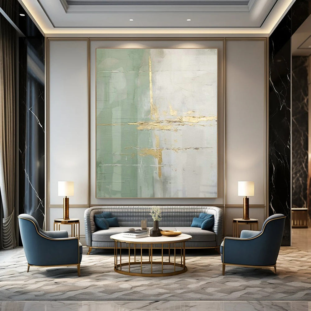 Gold - Green Abstract Art for Elegant Hotel Lobby & Art - Focused Home Office DLZ1940