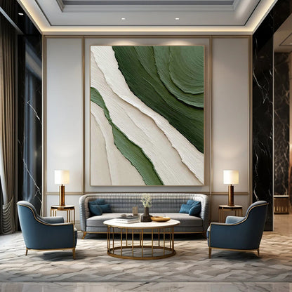 Green and White Textured Waves Art for Modern Beach House & Eco - Friendly Caf茅 DLZ2181