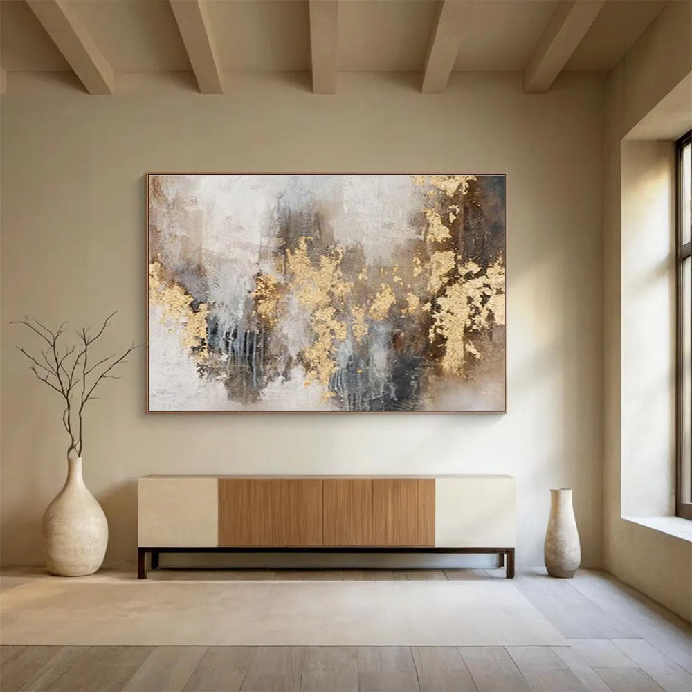 Gold - Foil Grey - Tone Abstract Art for Luxurious Living Room DLZ2797