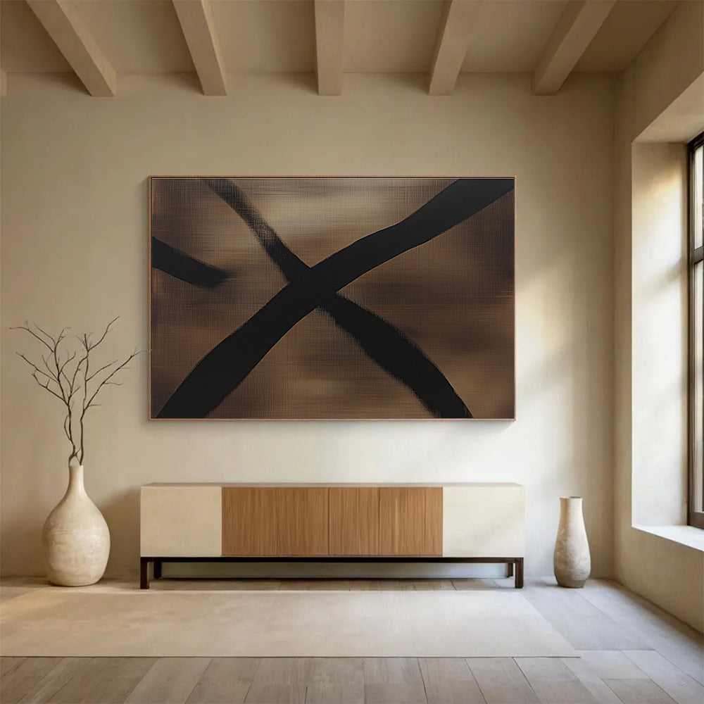 Brown and Black X - Shaped Art for Masculine Study & Industrial - Style Loft SC349