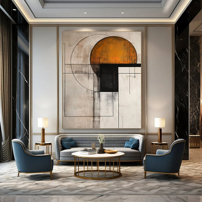 Geometric Abstract with Orange Circle for Creative Studio & Contemporary Workplace STSC239