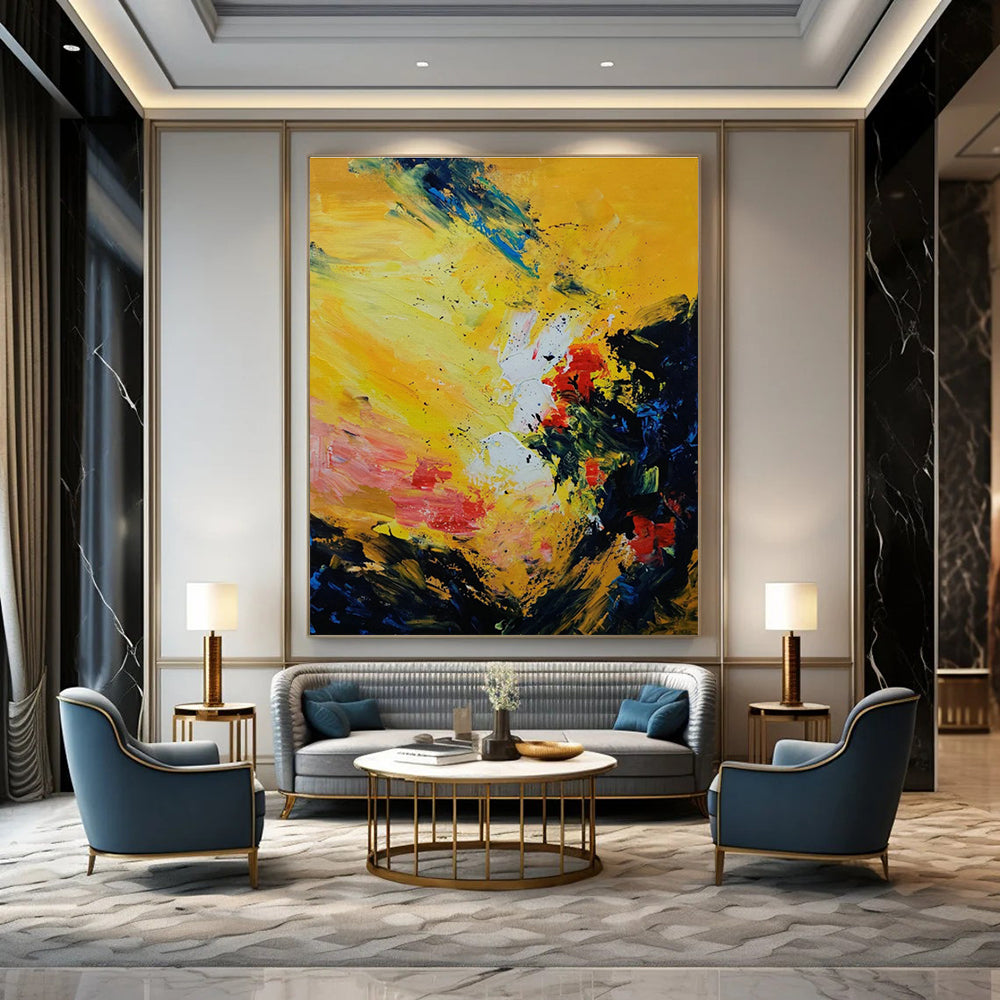Yellow - Based Color Splash Abstract Art for Tropical Vacation Home & Artistic Community Center DLZ1349